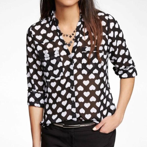 Express Tops - ✨ Express Portofino Hearts Sheer Button Down ✨